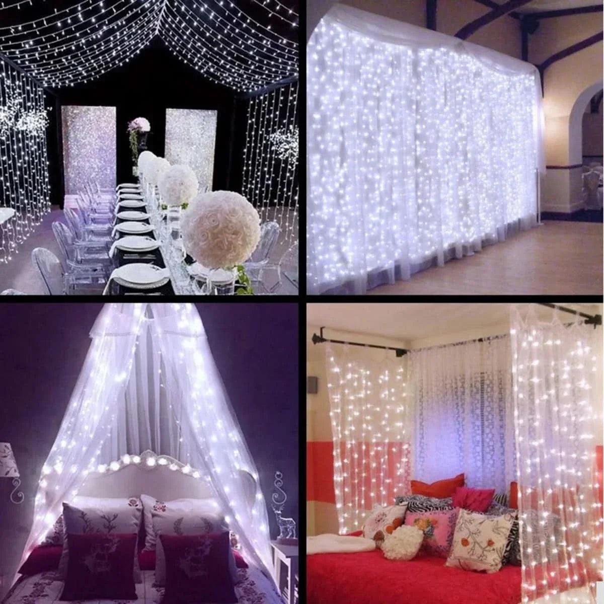 Cortina de Luzes de Fadas LED com Controle Remoto para Natal