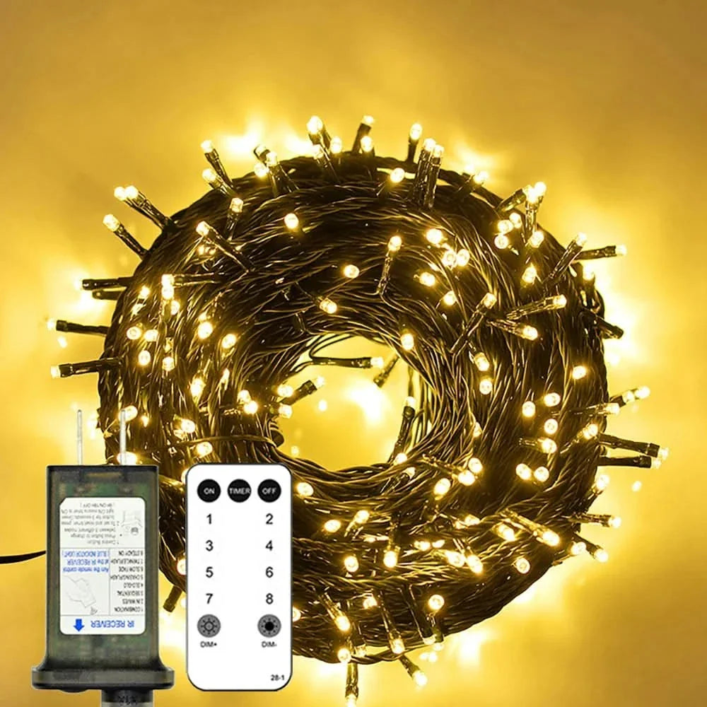 Luzes de Fada LED Impermeáveis - Magia Natalina com Controle Remoto