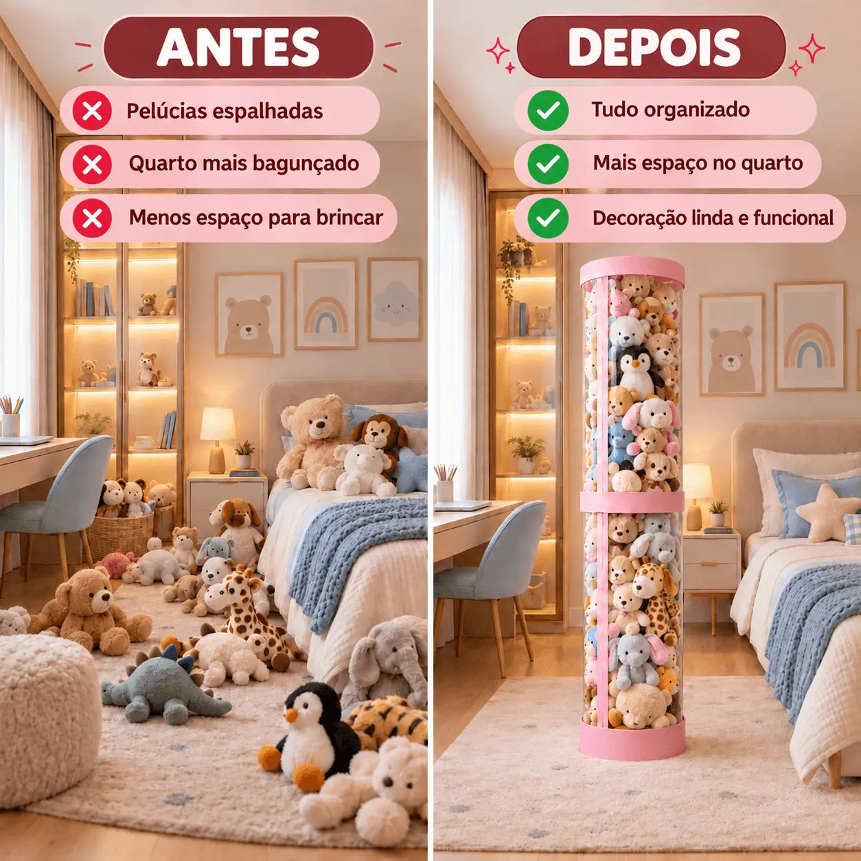 Tubo Organizador de Bichos de Pelúcias + BRINDE SURPRESA