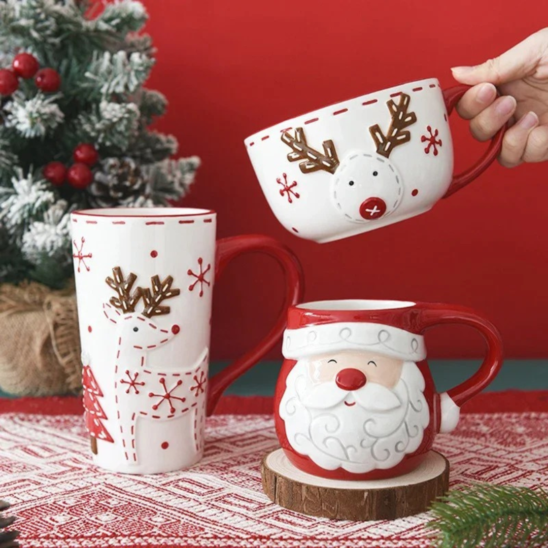 Caneca de Cerâmica Natalina em Alto Relevo