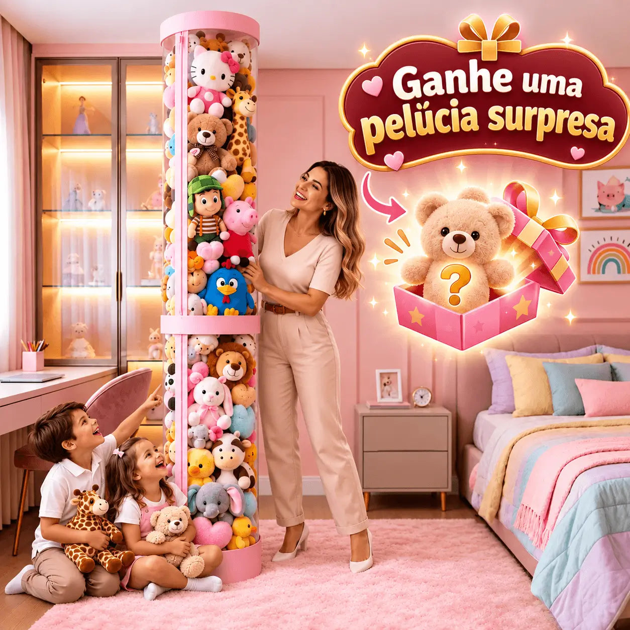 Tubo Organizador de Bichos de Pelúcias + BRINDE SURPRESA