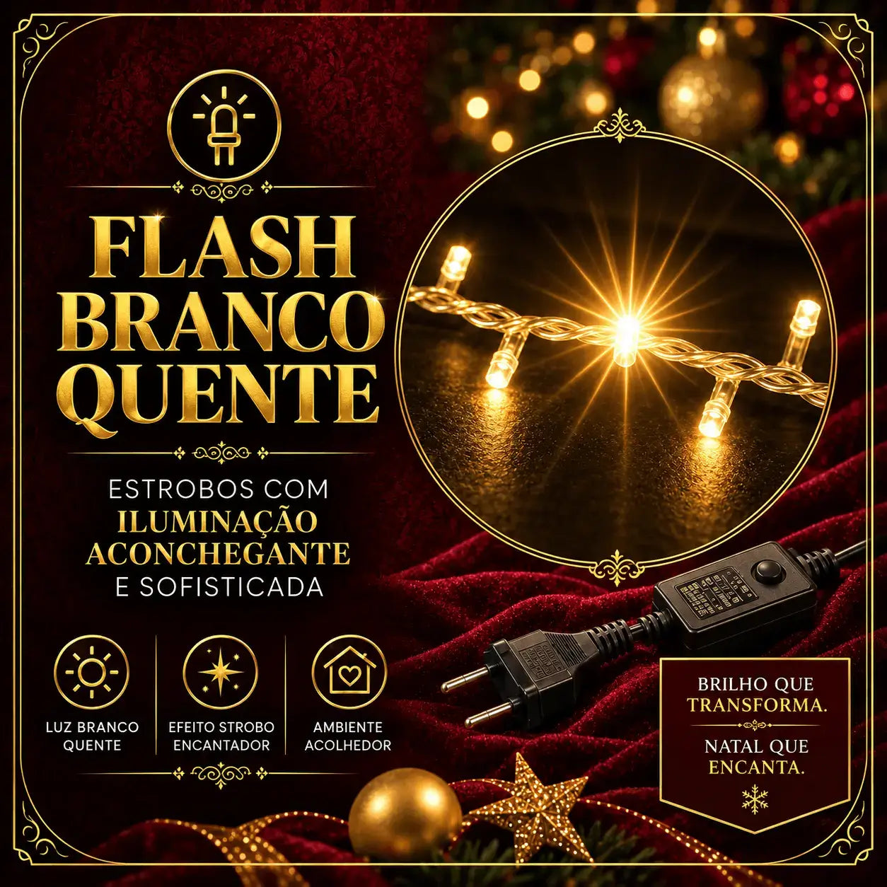 Cordão LED Natalino Pisca Strobo Bivolt À Prova d’Água