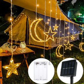 Luzes de Fada Estrela e Lua LED Solar - Encanto Natalino