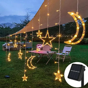 Luzes de Fada Estrela e Lua LED Solar - Encanto Natalino