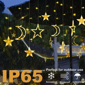 Luzes de Fada Estrela e Lua LED Solar - Encanto Natalino