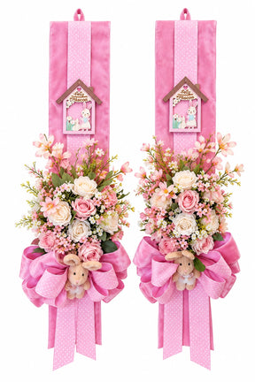 Escapulário de Páscoa Rosa | Laço e Flores | Kit com 2