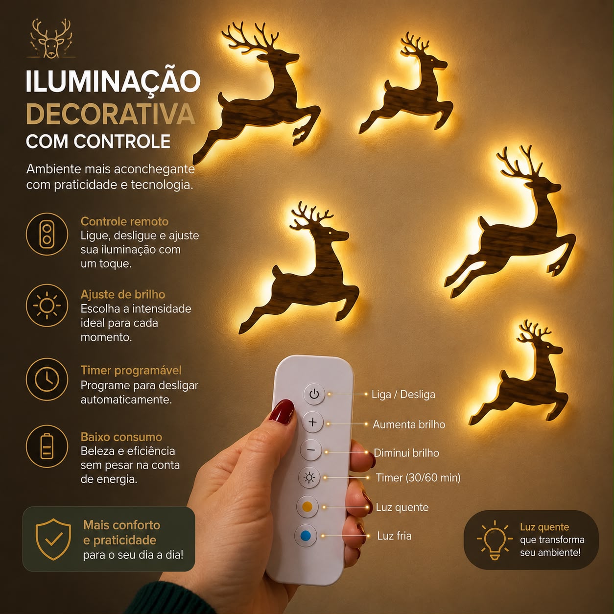 Renas Iluminadas - 12 Peças