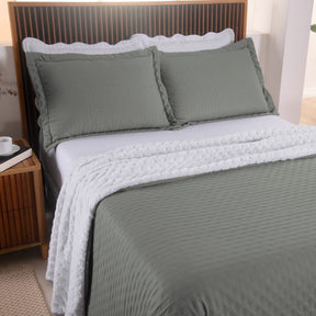 Kit Coberdrom Edredom Dots 3 Peças Percal 300 Fios Manta Sherpa Dupla Face Matelado Verde