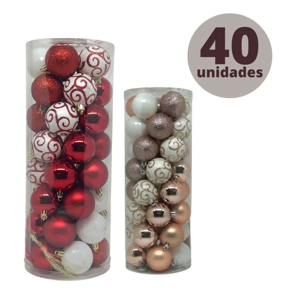 40 Bolas De Natal 5cm Sortidas Master Christmas Vermelha/rose